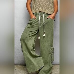 #1161 POL Olive Grove Wide-leg Cargo Pants